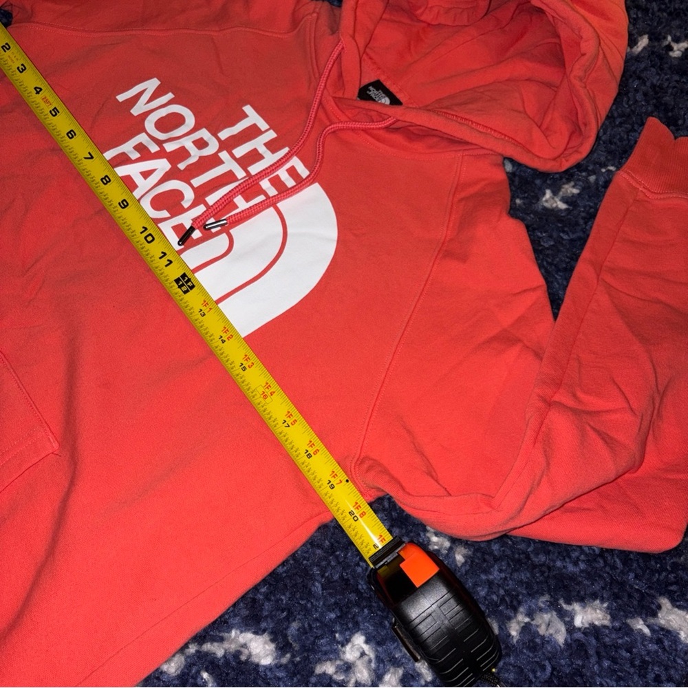 North Face Hoodie Pullover Big Logo Pouch Pocket Cotton unisex  Med Orange - Picture 2 of 7